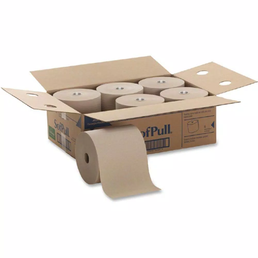 Georgia-Pacific SofPull Brown Hardwound Roll Paper Towels, 1-Ply, 1000 ft, 6 Rolls