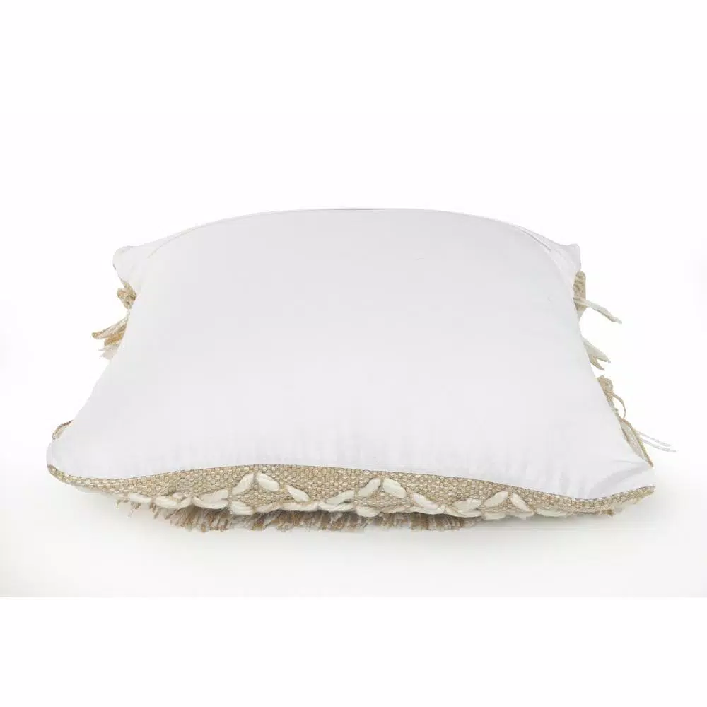 LR Home 20 in. x 20 in. Rustic Beige and White Geometric Fringe Throw Pillow