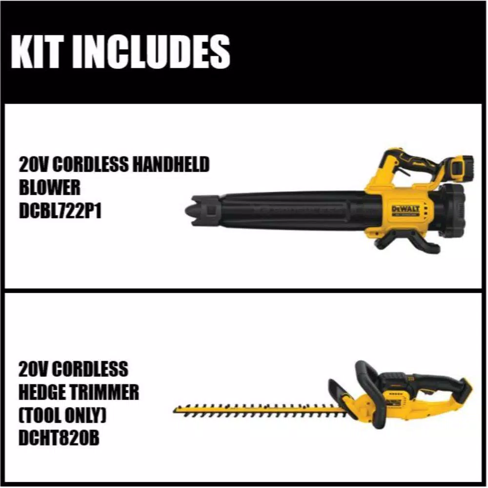 DEWALT 20V MAX Cordless Brushless Handheld Blower Kit with 5.0 Ah Battery, Charger, and 22 in. Trimmer Bonus