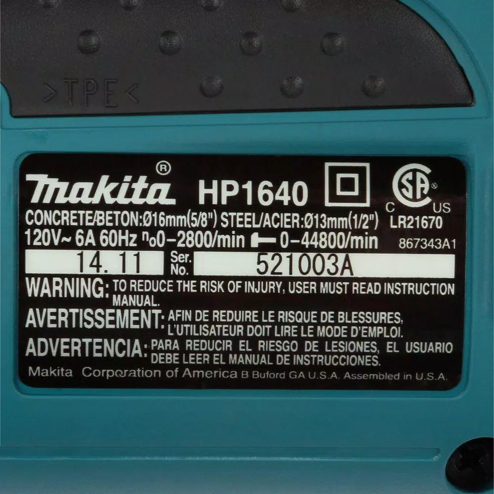 Makita 6 Amp 1/2 in. Corded Hammer Drill with Variable Speed