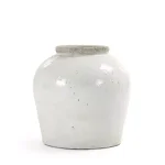 Zentique Terracotta Glazed Large Ceramic Decorative Vase - Distressed White Round Table Vase thumbnail 1