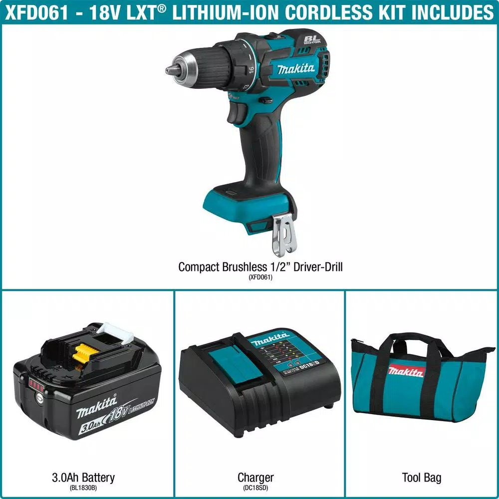 Makita 18V LXT Brushless 1/2 in. Driver-Drill Kit with 3.0Ah Battery and Charger