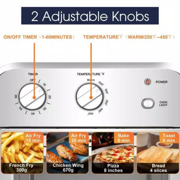 Boyel Living 11 Qt. Silver Stainless Steel Air Fryer with 4 Accessories, 1500W, Temperature & Time Control