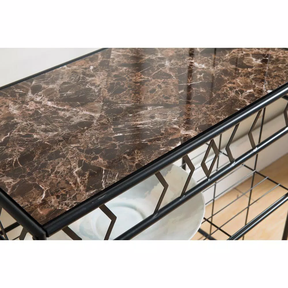 Kings Brand Furniture Kings 11-Bottle Black Metal Wine Rack with Marble Finish Top