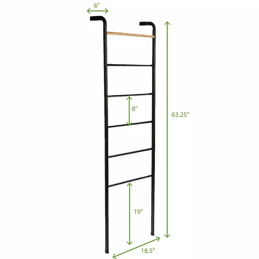 Mind Reader 6-Bar Freestanding Towel Rack, Black Metal Bathroom Towel Stand