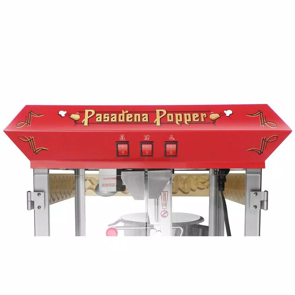 Great Northern Pasadena 8 oz. Antique Red Popcorn Machine with Cart, Commercial Quality Oil Popper