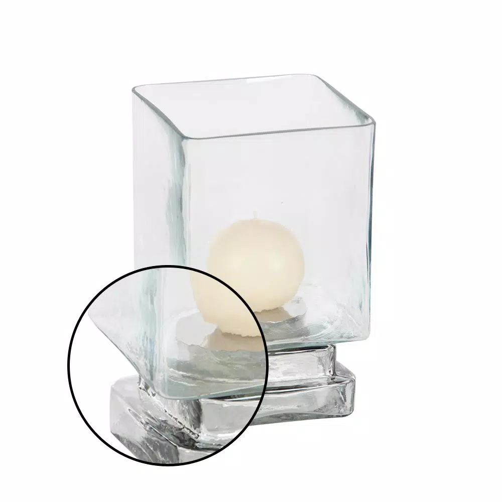 LITTON LANE 6 in. Cube-Shaped Frosted Glass Hurricane Candle Holders, Set of 2