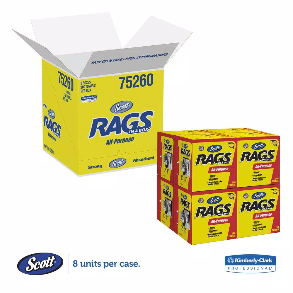 Kimberly-Clark PROFESSIONAL Scott Rags White Disposable Wipers, 1-Ply, 1600 Count (200-Box Carton)