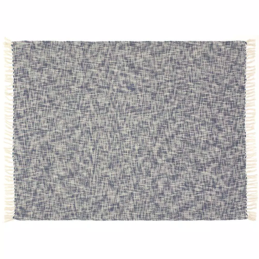 LR Resources Blue Chambray Woven Cotton Throw Blanket with Fringed Edges, 50 x 60 in