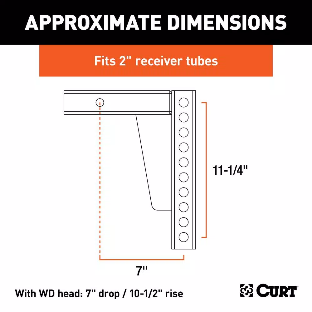 CURT Weight Distribution Shank, 2 in. Shank, 7 in. Drop, 10.5 in. Rise
