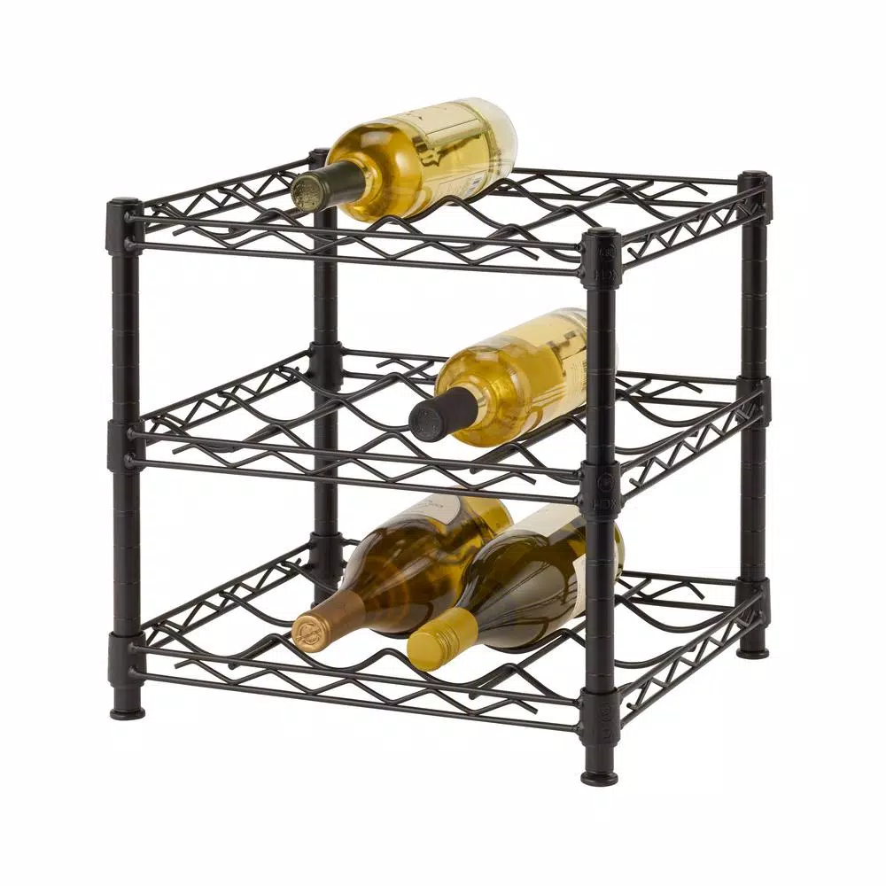 HDX 12-Bottle Black Steel Floor Wine Rack - 3-Shelf Countertop Storage