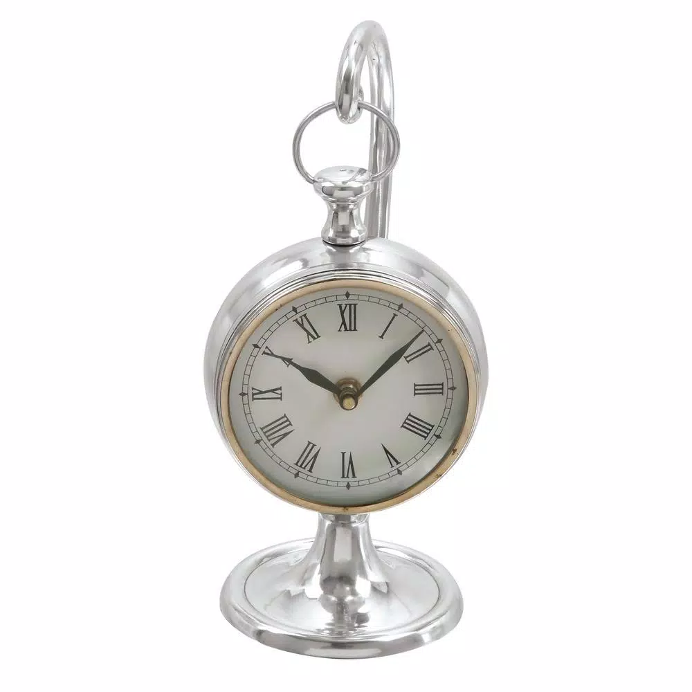 LITTON LANE Classic Aluminum Round Table Clock with Roman Numerals, 11 x 5 in.