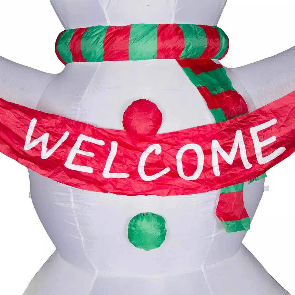 Glitzhome 12 ft. Lighted Inflatable Snowman with Welcome Decor, Large Outdoor Christmas Decoration