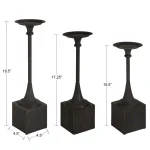 Kate and Laurel Bedrick Black Wood and Metal Candle Holder Set of 3, Modern Farmhouse Pedestal Style thumbnail 3