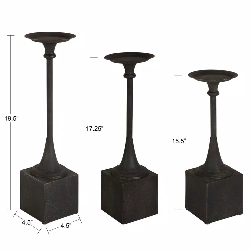Kate and Laurel Bedrick Black Wood and Metal Candle Holder Set of 3, Modern Farmhouse Pedestal Style