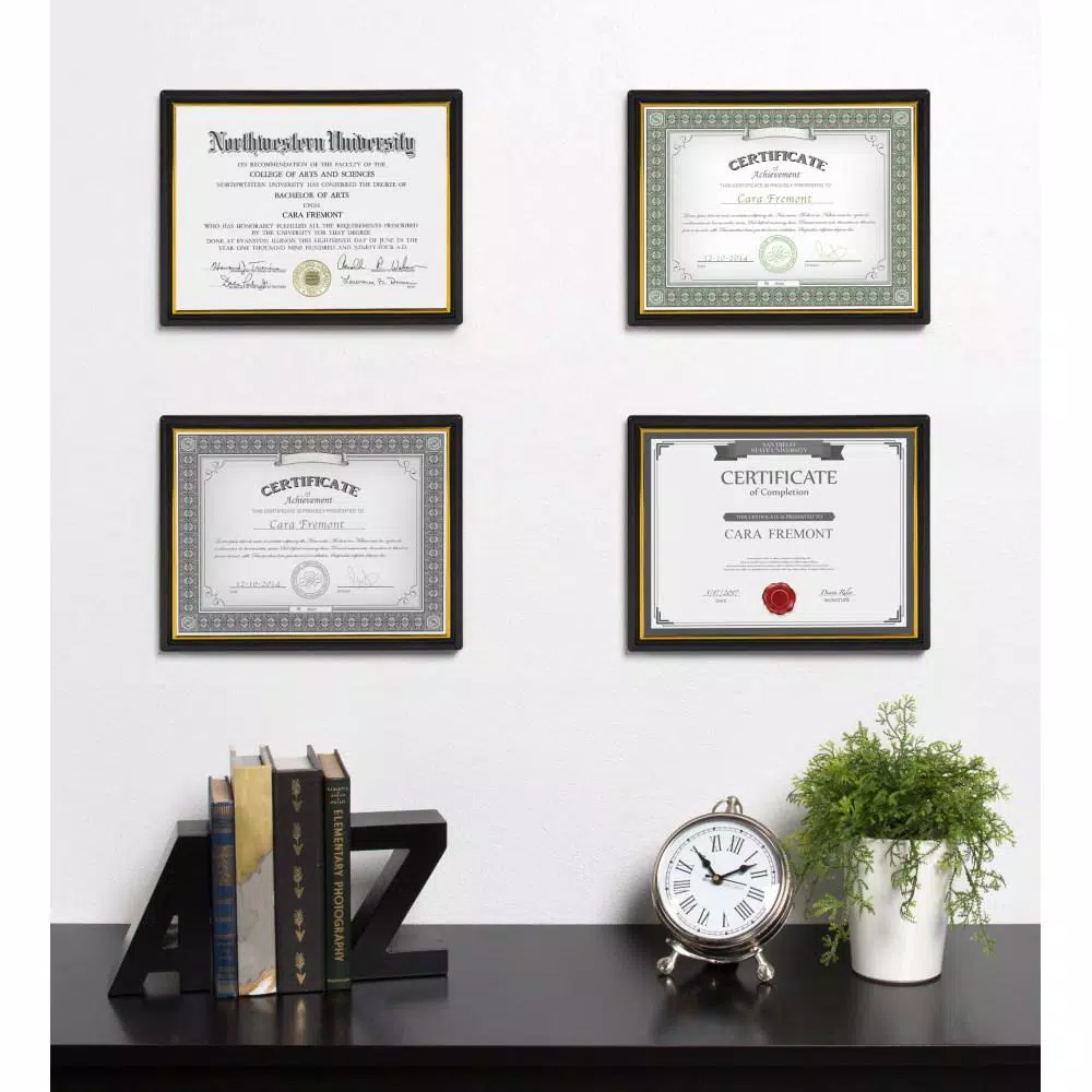 DesignOvation Corporate Document Frames, 8.5 x 11 in., Black with Gold Accent Trim (Set of 12)