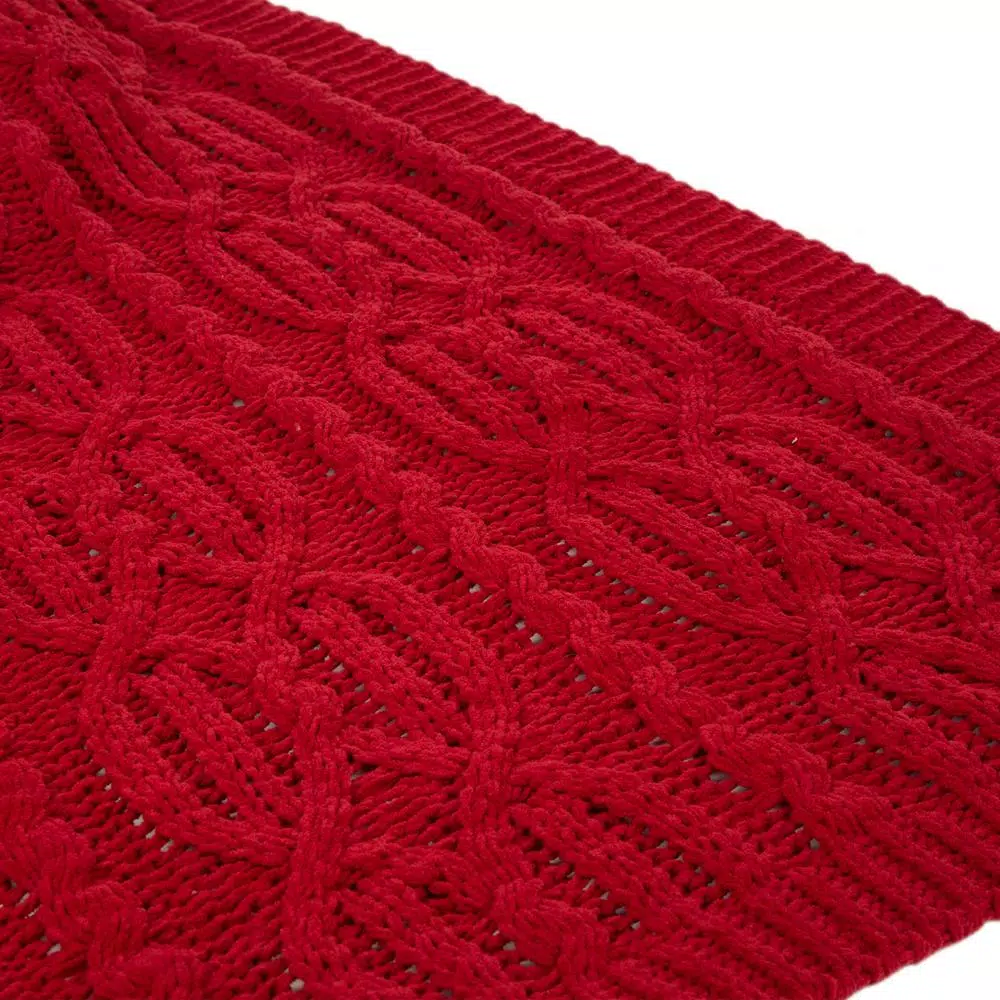 Glitzhome Red Chenille Knitted Throw Blanket, 60 x 50 in, 865 GSM Heavyweight Polyester