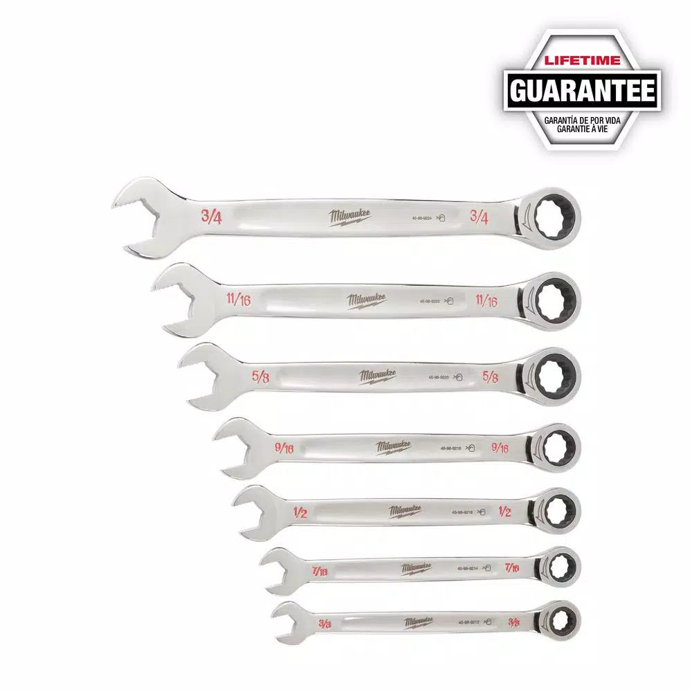 Milwaukee 7-Piece SAE Ratcheting Combination Wrench Set