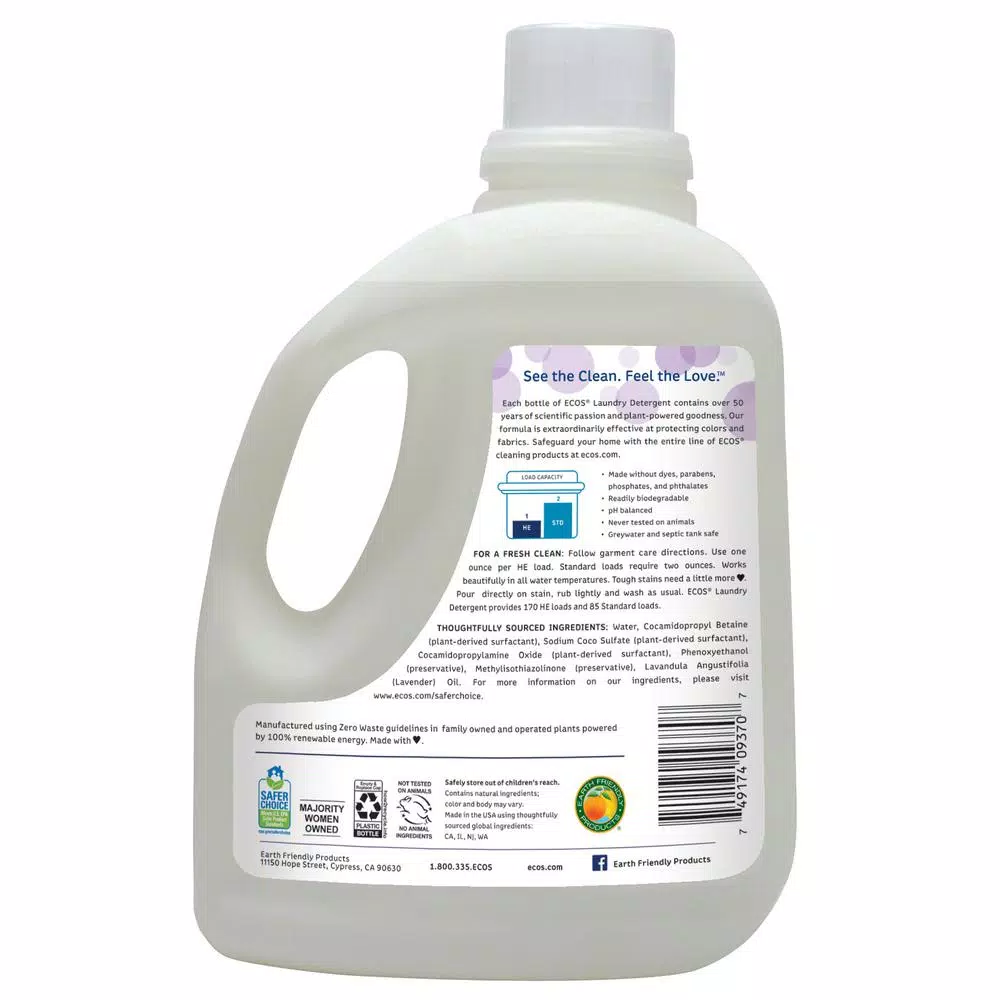 ECOS 2X Ultra Concentrated Liquid Laundry Detergent, Lavender Scent, 170 oz.