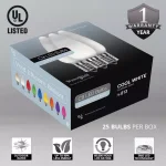 Wintergreen Lighting OptiCore C9 LED Cool White Smooth Opaque Christmas Light Bulbs, 25-Pack thumbnail 2