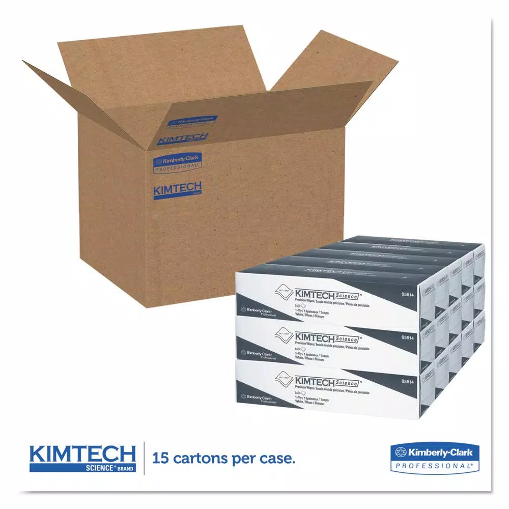 Kimtech Science Precision Wipes, 14.7 x 16.6 in., 1-Ply, White, 140/Box, 15 Boxes Per Carton