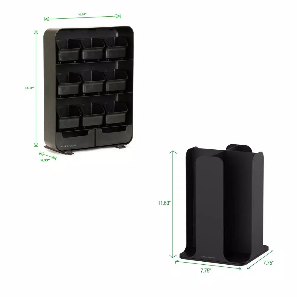 Mind Reader Black Coffee Pod and Condiment Organizer Station with Cup and Lid Storage