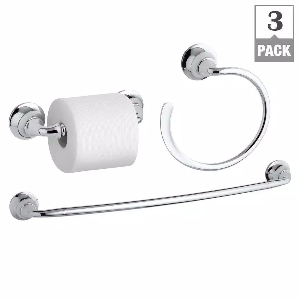 KOHLER Forte Sculpted 3-Piece Polished Chrome Bathroom Hardware Set