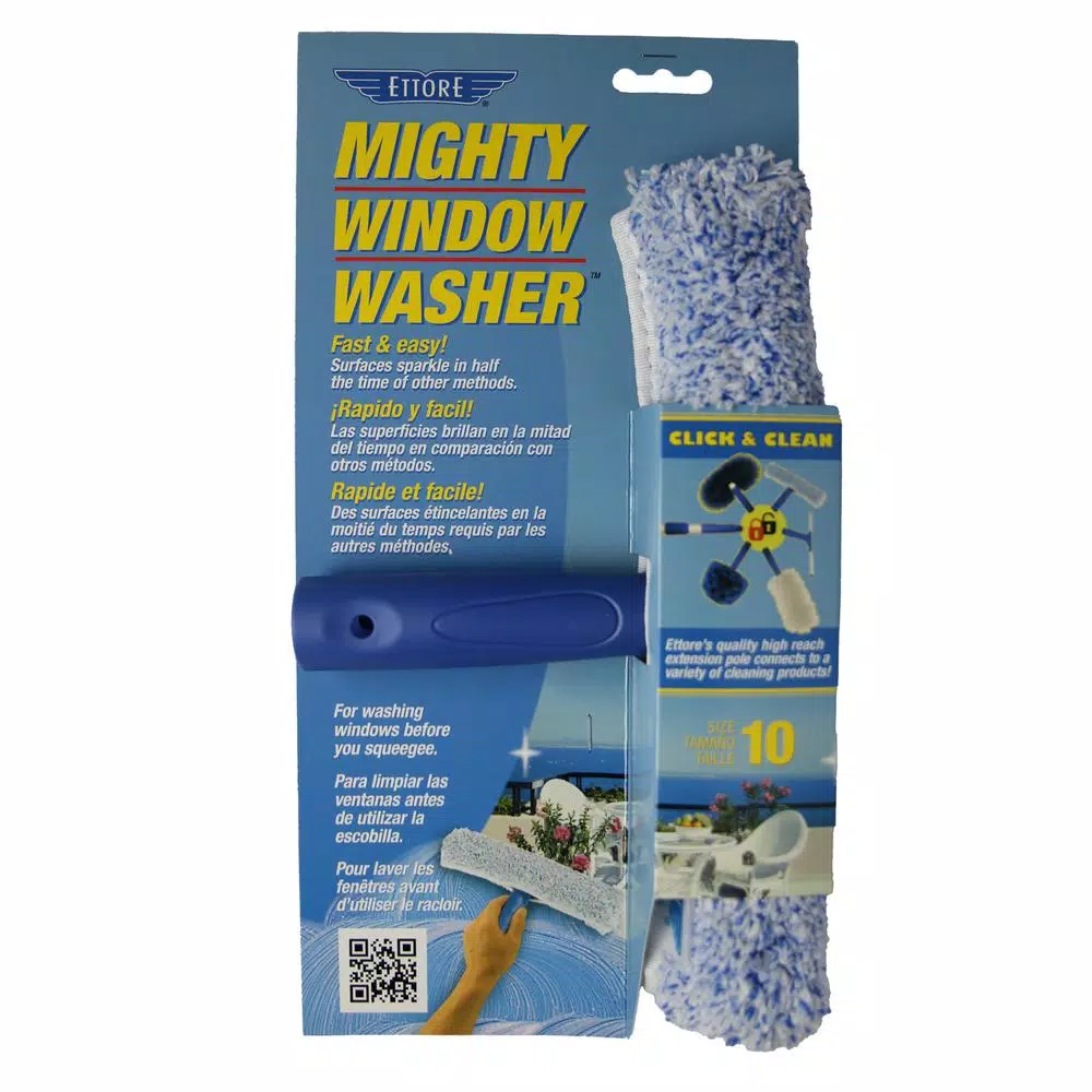 Ettore 10 in. Mighty Window Washer Scrubber with Click-Lock Handle and Microfiber Sleeve