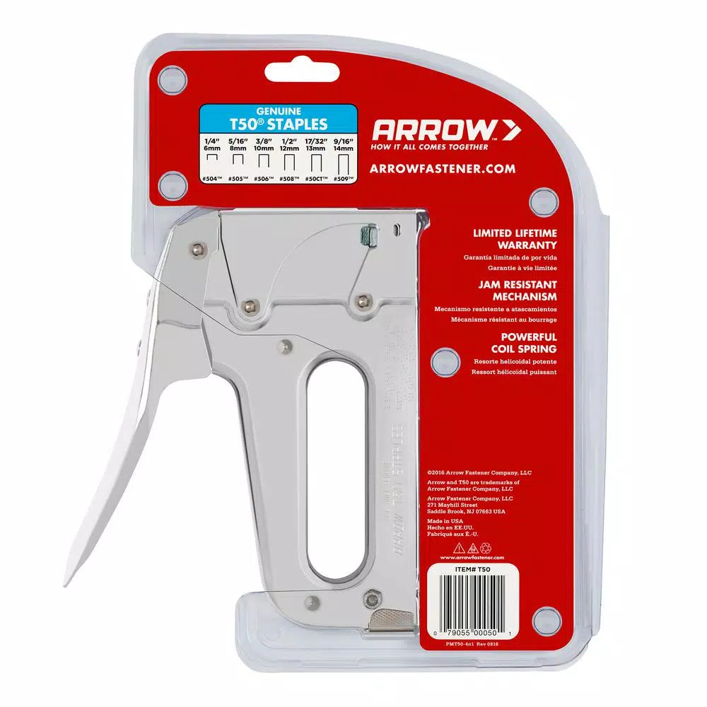 Arrow T50 Heavy Duty Staple Gun, Chrome Steel Hand Stapler