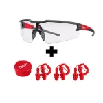Milwaukee Safety Glasses with Clear Lenses and Corded Red Reusable Earplugs, 4-Piece Set thumbnail 1