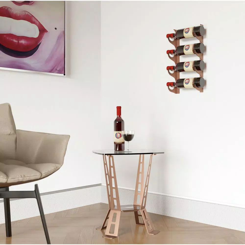 DI PRIMA USA Eagle Edition 4-Bottle Wall Mounted Wine Rack, Brown Steel