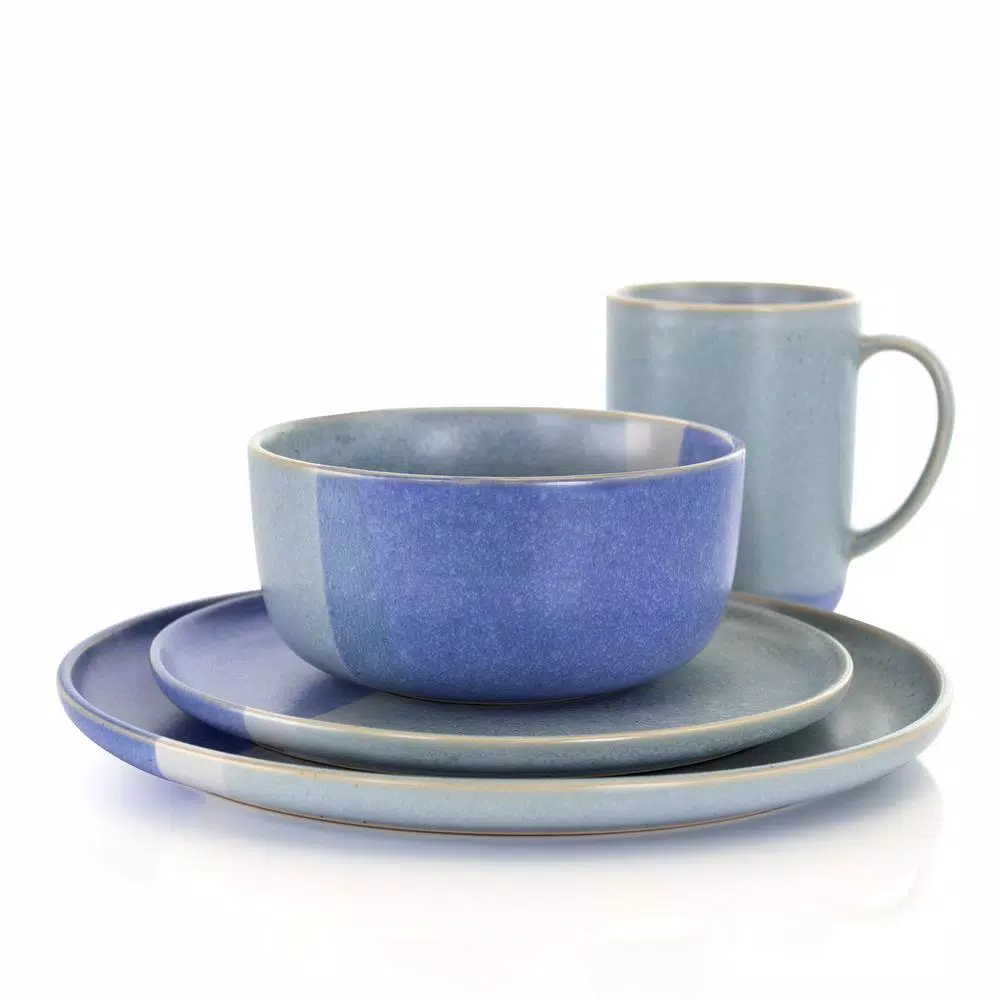 Gibson Elite Convergence 16-Piece Blue Stoneware Dinnerware Set, Service for 4