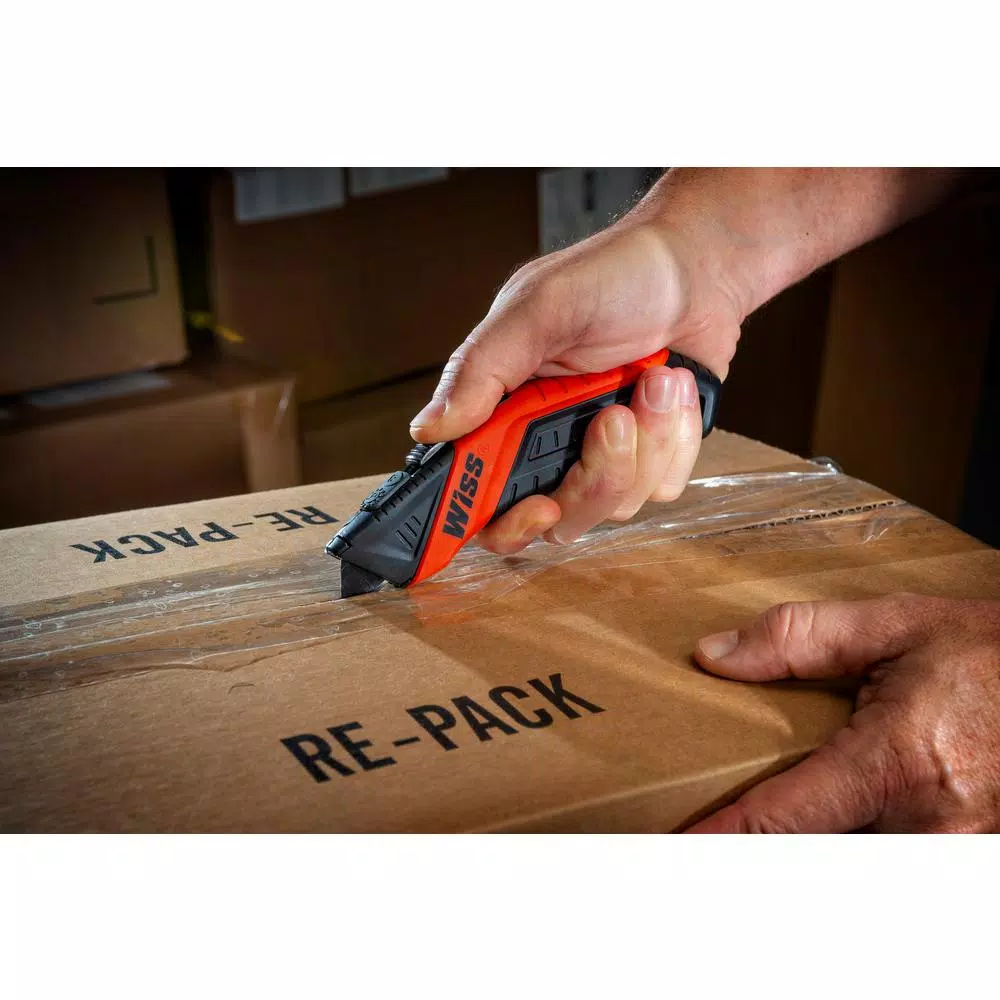 Wiss Crescent Wiss Auto-Retracting Safety Utility Knife with 3 Black-Oxide Blades