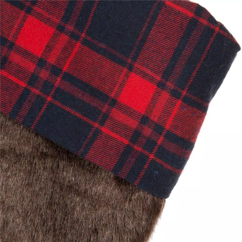 Glitzhome 19 in. Plush Christmas Stocking with Red and Green Plaid Cuff