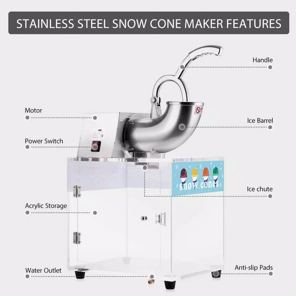 VIVOHOME Commercial Snow Cone Machine, 440lbs/hr Dual Blade Stainless Steel Ice Crusher with Acrylic Box