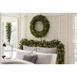 Home Accents Holiday 12 ft. Noble Fir Pre-Lit LED Christmas Garland with Timer, Warm White Micro Dot Lights thumbnail 3