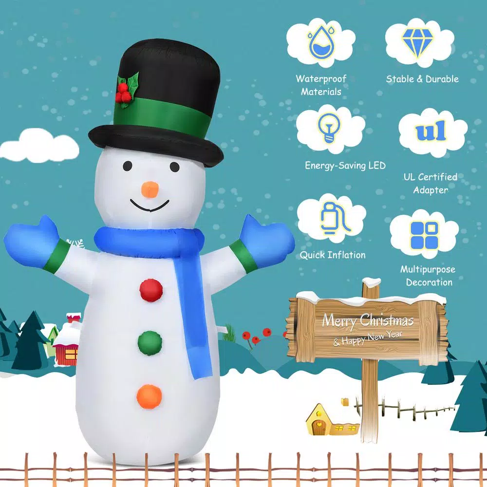Costway 4 ft. Inflatable Christmas Snowman with LED Lights, Weather Resistant Indoor/Outdoor Holiday Decor