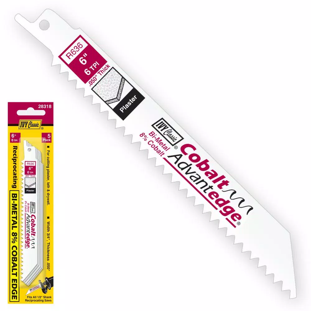 Ivy Classic 6 in. 6 TPI Bi-Metal Reciprocating Saw Blades for Plaster and Stucco, 5-Pack
