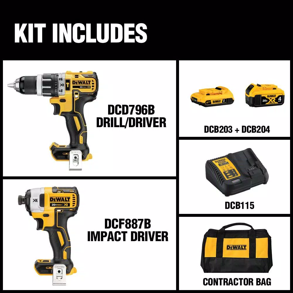 DEWALT 20V MAX XR Brushless Hammer Drill and Impact Driver Combo Kit with (2) Batteries & Charger