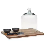 Libbey Acaciawood 5-Piece Cheese Board Serving Set with Glass Dome and Ceramic Bowls thumbnail 1