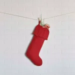 VHC Brands 20 in. Red Cotton Burlap Ruffled Christmas Stocking - Farmhouse Holiday Decor thumbnail 2