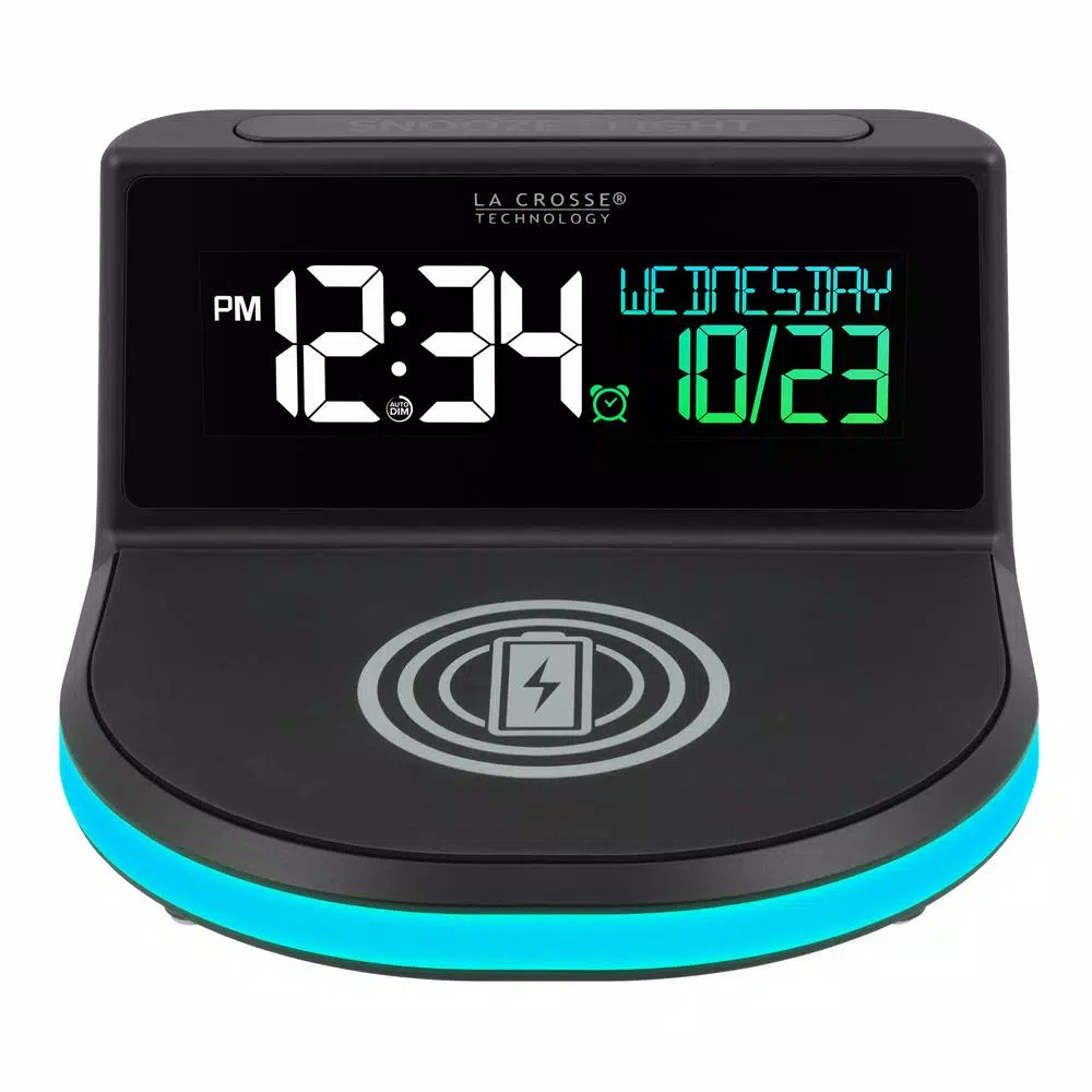 La Crosse Technology Wireless Charging Digital Alarm Clock with 7-Color Glowing Base