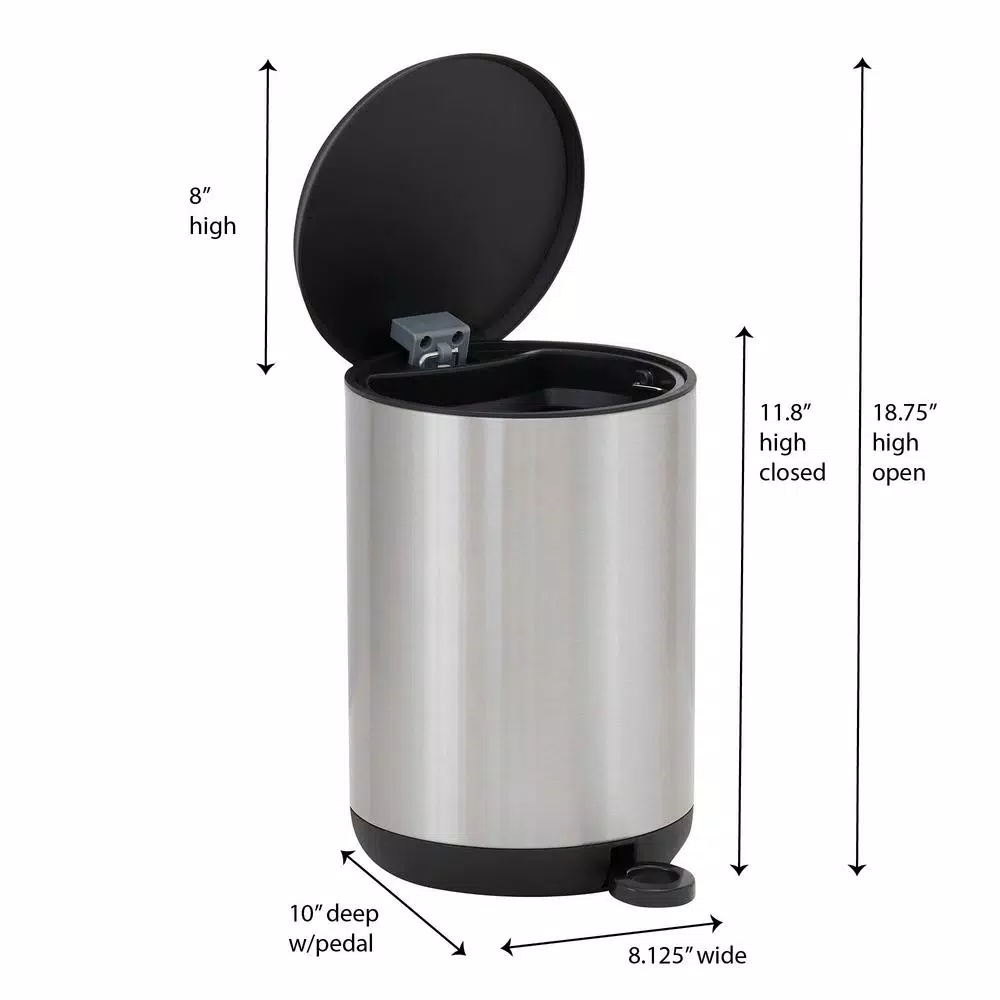 Household Essentials Taos 1.3 Gallon Round Stainless Steel Step Trash Can with Fingerprint Resistant Finish