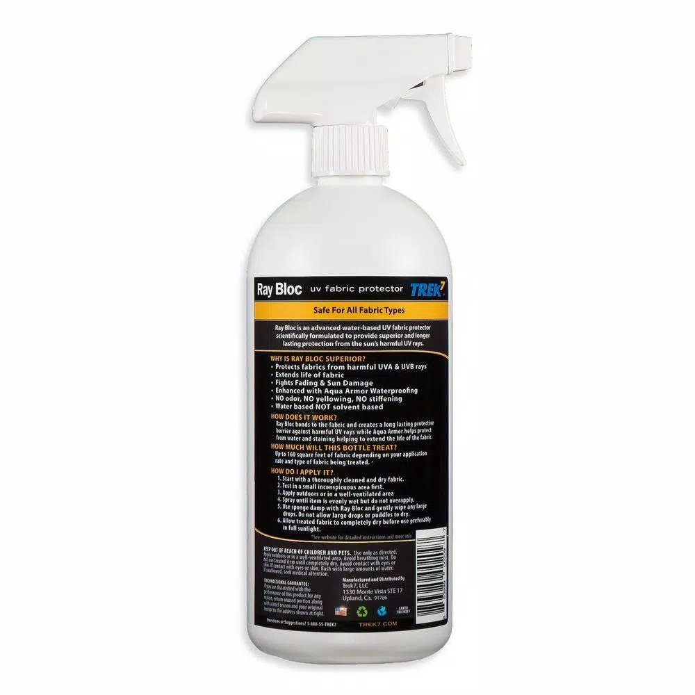 Trek7 Ray Bloc UV Fabric Protector Spray, 32 oz. Water-Based Waterproofing & UV Protection