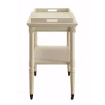 Benjara Antique White Wooden Serving Tray Table with 2-Tier Storage and Casters thumbnail 6
