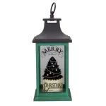 Northlight 12.5 in. Green and Black Christmas Tree Tabletop Lantern with LED Candle thumbnail 1