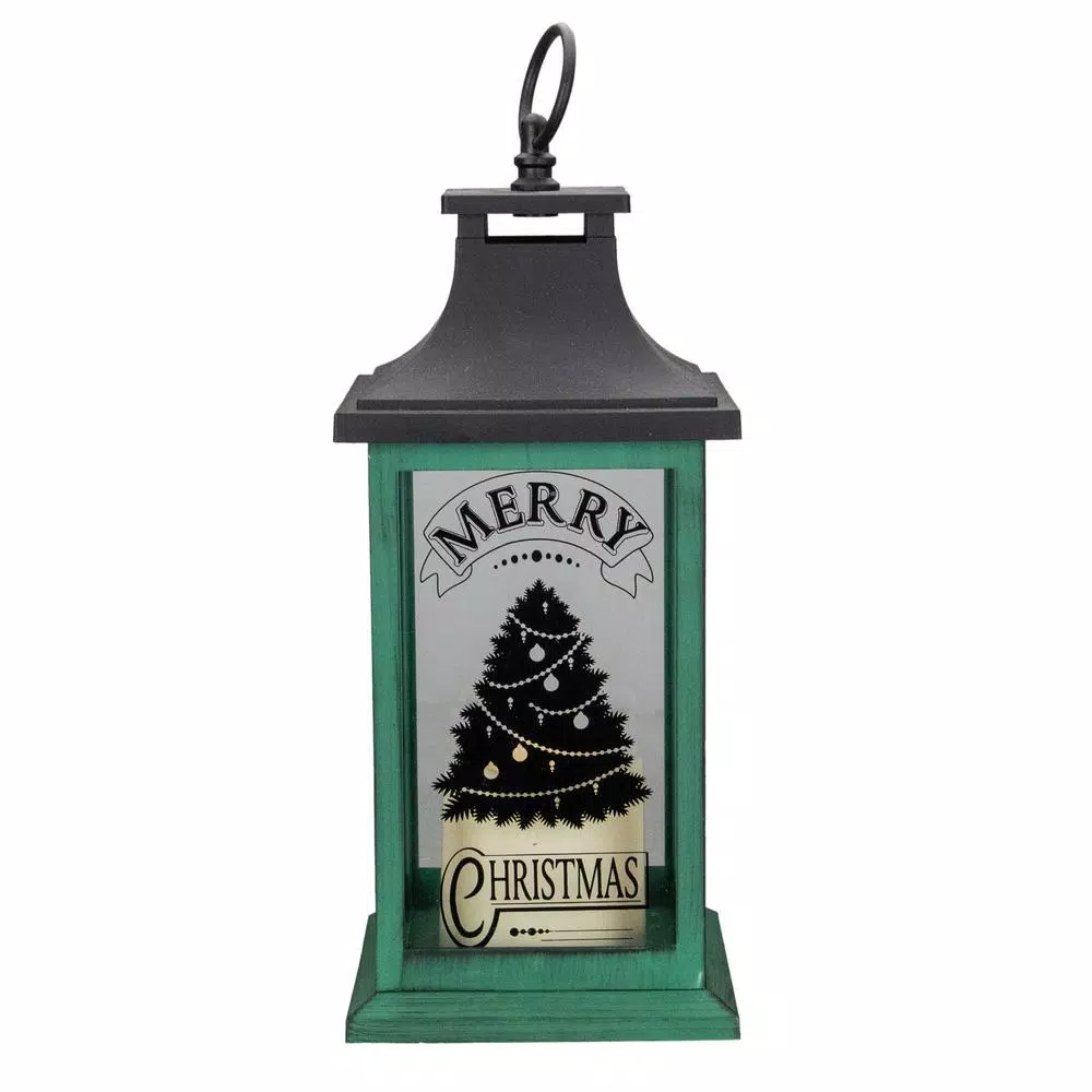 Northlight 12.5 in. Green and Black Christmas Tree Tabletop Lantern with LED Candle
