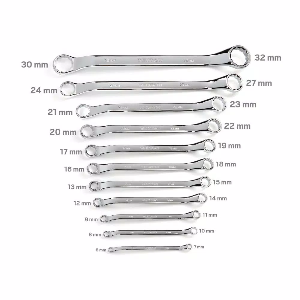 TEKTON 11-Piece Metric 45° Offset Box End Wrench Set, 6-32 mm