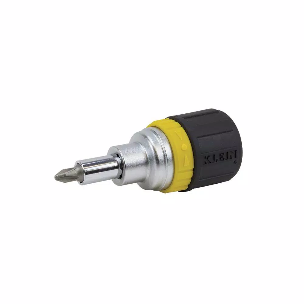 Klein Tools 6-in-1 Ratcheting Stubby Screwdriver and Nut Driver Set with Cushion Grip Handle