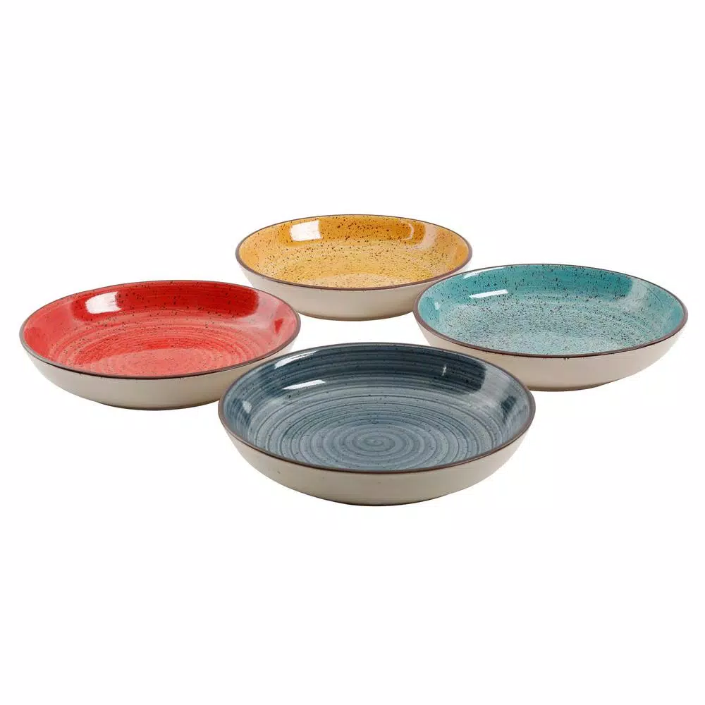 Gibson Home Gibson Color Speckle 4-Piece Stoneware Pasta Bowl Set, Assorted Colors